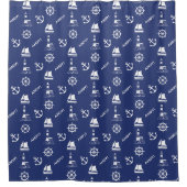 Zeilen Illustratief RPT Patroon Wit+Navy Blauw Douchegordijn (Voorkant)