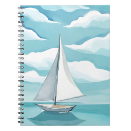 Zeilen in blauw | Waterverf Aqua Oceaangolven Notitieboek