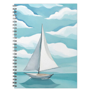 Zeilen in blauw Waterverf Aqua Oceaangolven Notitieboek