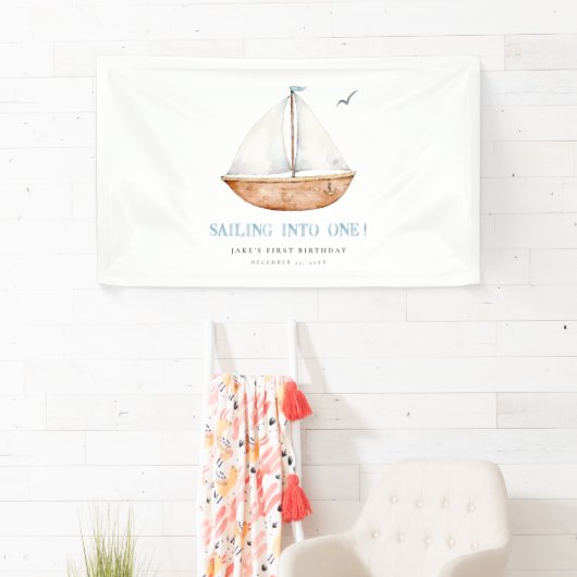 Zeilen in een nautische verjaardagsbanner spandoek (Insitu)