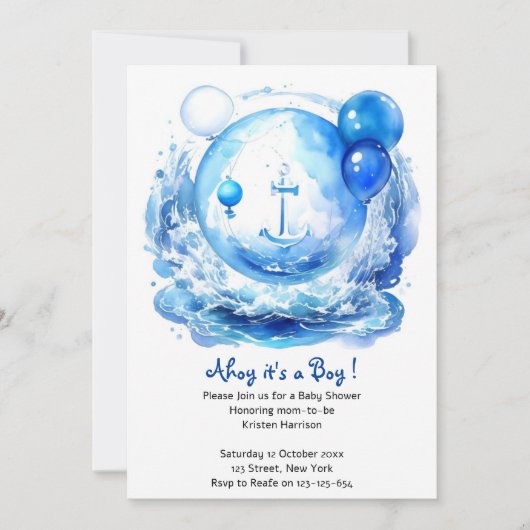 Zeilen in Geluk: Waterverf Boy Baby shower Kaart (Voorkant)