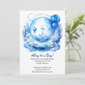 Zeilen in Geluk: Waterverf Boy Baby shower Kaart (Staand voorkant)