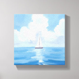 Zeilen in het blauw Kust zeilboot oceaan schilde Canvas Afdruk