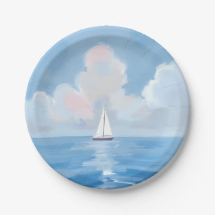 Zeilen in het Blauw Kust Zeilboot Oceaan Schilde Papieren Bordje