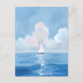 Zeilen in het blauw | Kust Zeilboot Ocean Painting Briefkaart (Voorkant)