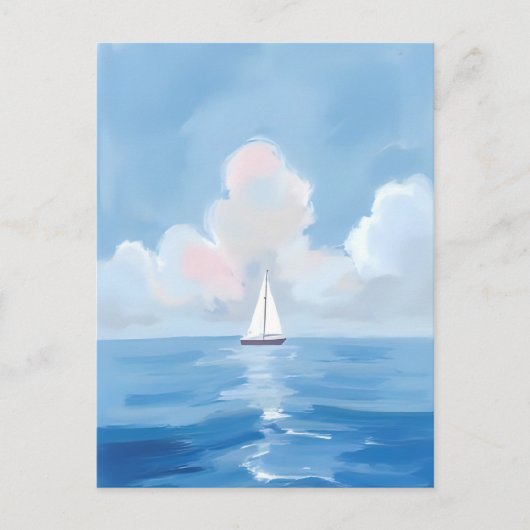 Zeilen in het blauw | Kust Zeilboot Ocean Painting Briefkaart (Voorkant)