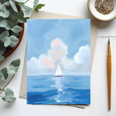 Zeilen in het blauw | Kust Zeilboot Ocean Painting Briefkaart