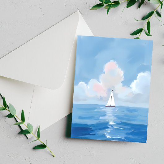 Zeilen in het blauw | Kust Zeilboot Ocean Painting Briefkaart