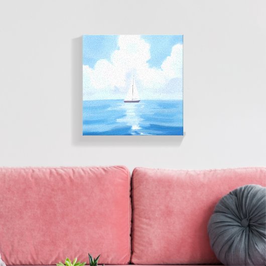 Zeilen in het blauw | Kust Zeilboot Ocean Painting Canvas Afdruk (Insitu (Woonkamer))