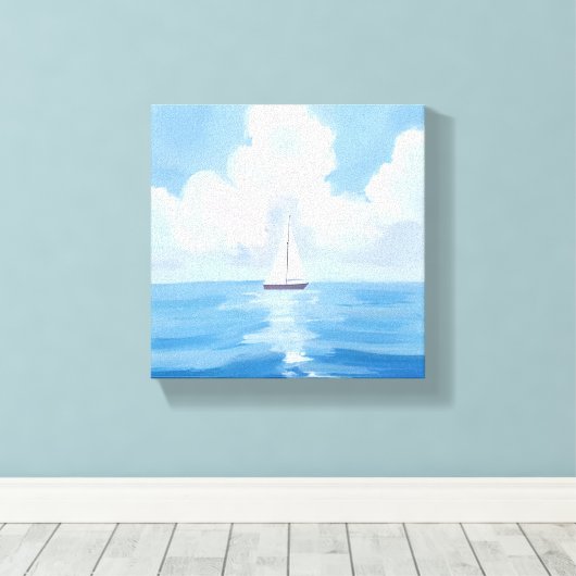 Zeilen in het blauw | Kust Zeilboot Ocean Painting Canvas Afdruk (Insitu (Houten vloer))