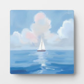 Zeilen in het blauw | Kust Zeilboot Ocean Painting Fotoplaat (Voorkant)