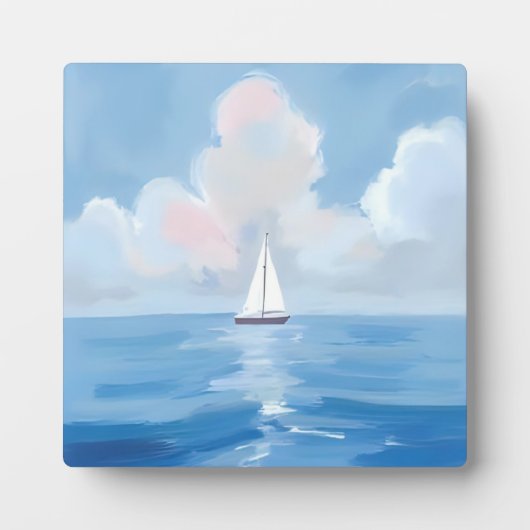 Zeilen in het blauw | Kust Zeilboot Ocean Painting Fotoplaat (Voorkant)