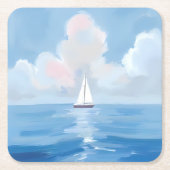Zeilen in het blauw | Kust Zeilboot Ocean Painting Kartonnen Onderzetters (Voorkant)