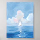 Zeilen in het blauw | Kust Zeilboot Ocean Painting Poster (Voorkant)