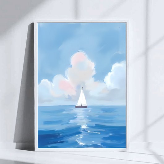 Zeilen in het blauw | Kust Zeilboot Ocean Painting Poster