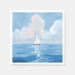 Zeilen in het blauw | Kust Zeilboot Ocean Painting Servet