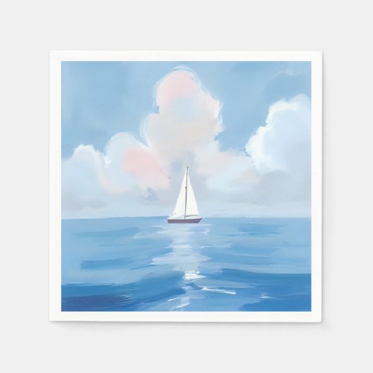Zeilen in het blauw | Kust Zeilboot Ocean Painting Servet (Voorkant)