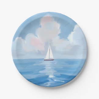Zeilen in het blauw | Kustzeilboot Oceaan Schilder Papieren Bordje