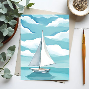 Zeilen in het blauw   Waterverf Aqua Oceaangolven Briefkaart