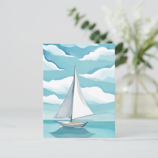 Zeilen in het blauw | Waterverf Aqua Ocean Waves Briefkaart (Staand voorkant)