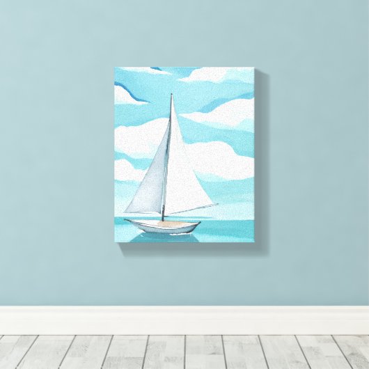 Zeilen in het blauw | Waterverf Aqua Ocean Waves Canvas Afdruk (Insitu (Houten vloer))