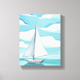 Zeilen in het blauw | Waterverf Aqua Ocean Waves Canvas Afdruk