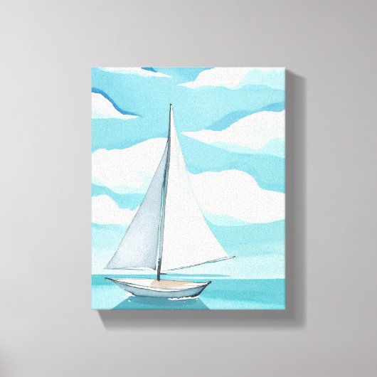 Zeilen in het blauw | Waterverf Aqua Ocean Waves Canvas Afdruk (Voorkant)