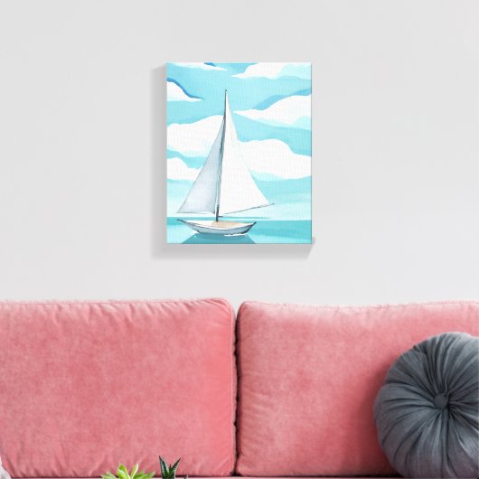 Zeilen in het blauw | Waterverf Aqua Ocean Waves Canvas Afdruk (Insitu (Woonkamer))