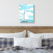 Zeilen in het blauw | Waterverf Aqua Ocean Waves Canvas Afdruk (Insitu (Slaapkamer))
