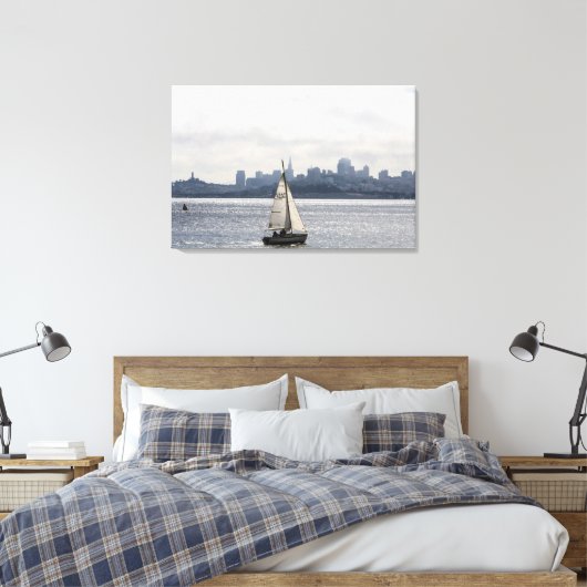 Zeilen langs de skyline van San Francisco Canvas Afdruk (Insitu (Slaapkamer))