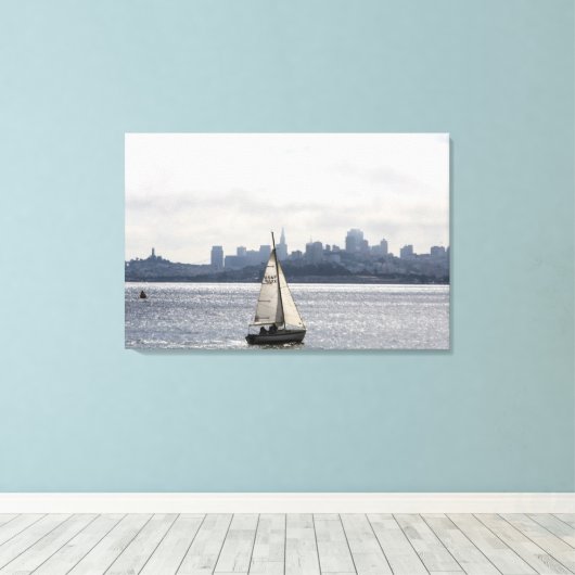 Zeilen langs de skyline van San Francisco Canvas Afdruk (Insitu (Houten vloer))
