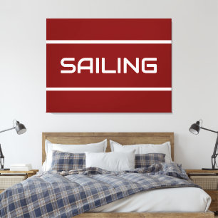 ZEILEN Modern witte tekststrepen op diep rood Canvas Afdruk