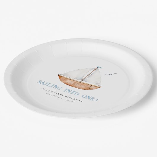 Zeilen naar één nautische verjaardag papieren bordje (Gekanteld)