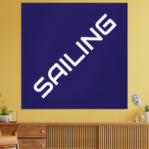 ZEILEN Nautisch Wit Slant Tekst op Navy Blue Canvas Afdruk