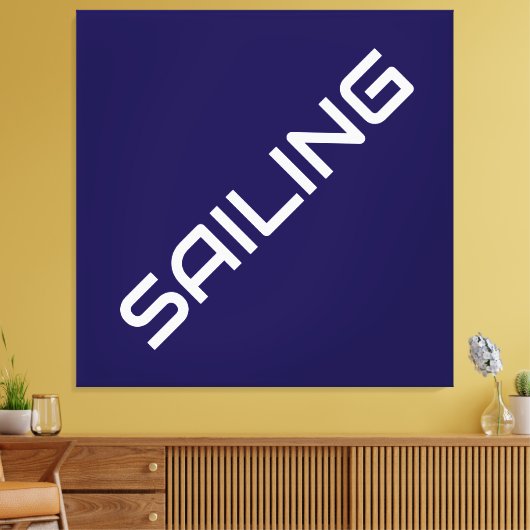ZEILEN Nautisch Wit Slant Tekst op Navy Blue Canvas Afdruk (Insitu (Woonkamer))