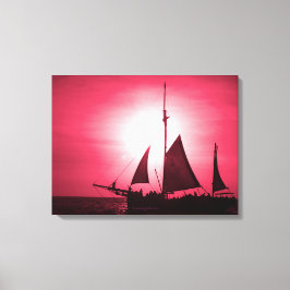 Zeilen op Aruba Schemering Diep Rode Nevel (Landsc Canvas Afdruk