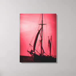 Zeilen op Aruba Schemering Diep Rode Nevel (Portre Canvas Afdruk