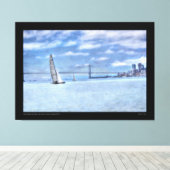 Zeilen op de Bay Bridge Canvas Afdruk (Insitu (Houten vloer))