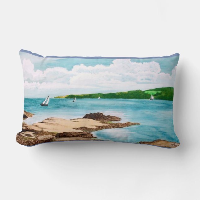 Zeilen op de helford River Painting Cushion Kussen (Voorkant)