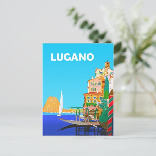 Zeilen op het Lugano-meer, zomer in Zwitserland Briefkaart (Staand voorkant)