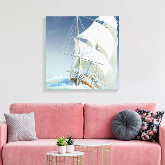 Zeilen op het Zee 2 Square Canvas Afdruk (Insitu (Woonkamer))