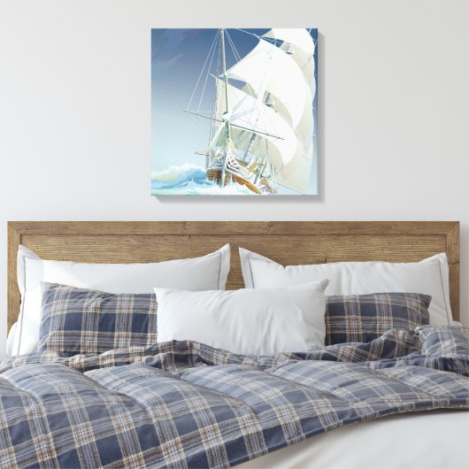 Zeilen op het Zee 2 Square Canvas Afdruk (Insitu (Slaapkamer))