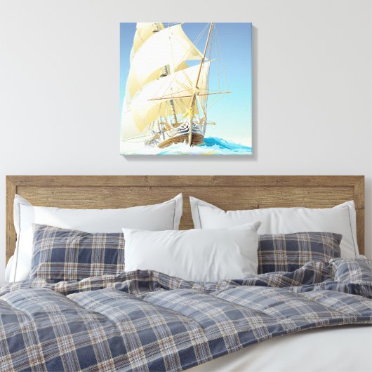 Zeilen op het Zee Square Canvas Afdruk (Insitu (Slaapkamer))