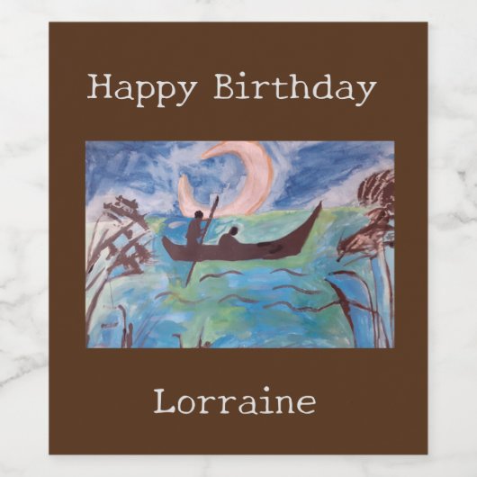 Zeilen op Moonlight Birthday Wine Label Wijn Etiket (Enkel label)
