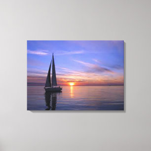 Zeilen op zonsondergang canvas afdruk