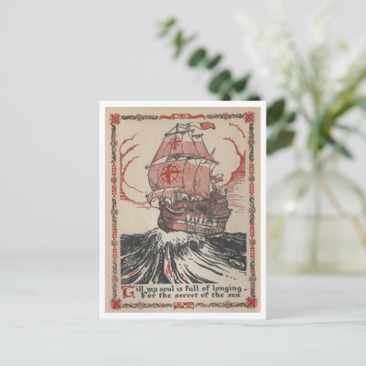 Zeilen Piratenschip  Boek Illustratie Briefkaart (Staand voorkant)