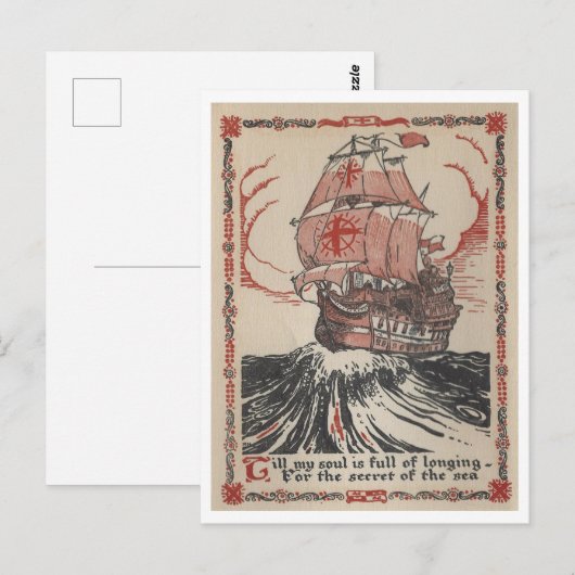 Zeilen Piratenschip  Boek Illustratie Briefkaart (Voorkant / Achterkant)