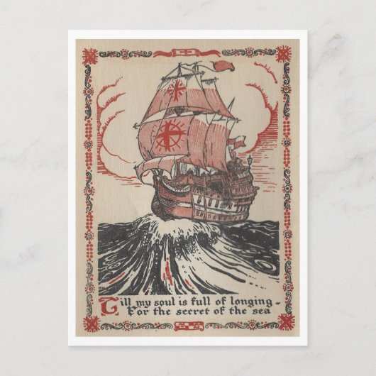 Zeilen Piratenschip  Boek Illustratie Briefkaart (Voorkant)