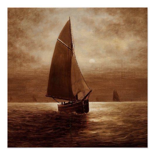 Zeilen 's nachts (circa 1900) Elbridge Wesley Webb Perfect Poster (Voorkant)
