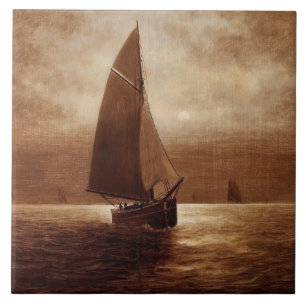 Zeilen 's nachts (circa 1900) Elbridge Wesley Webb Tegeltje